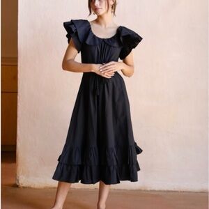 Millie Resort and Travel Palma tier ruffle dress black large cotton